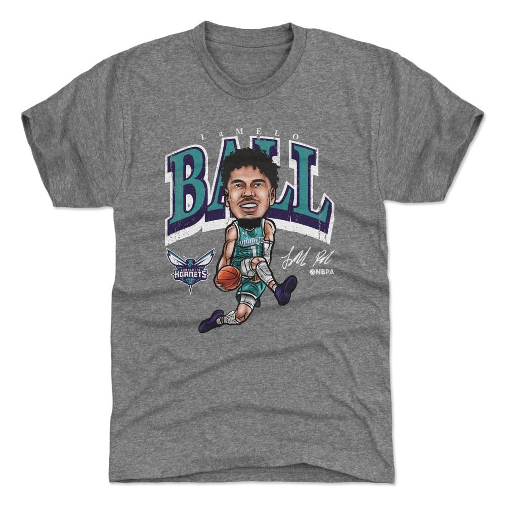 500 LEVEL LaMelo Ball Charlotte Hornets Men's Premium T-Shirt - LaMelo Ball Charlotte Hornets Cartoon WHT (Tri Gray, XXX-Large)