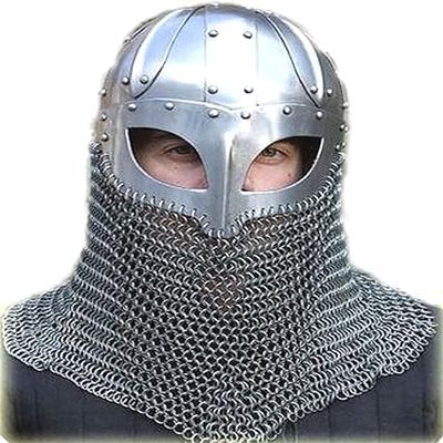 NineFit Basics Viking Helmet Battle Armor 18G Steel Chainmail Reenactment Knight Helmt SCA LARP, Silver
