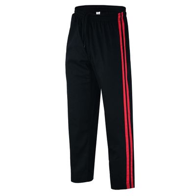 JAGUAR PRO GEAR - Stripped Karate Bottom Pants 8oz Light Weight for MMA Martial Arts Kids Adults Unisex (Black With Red Stripes, 0000)