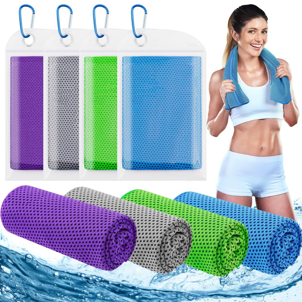 Leuceiy 4 Pack Cooling Towels (40"x12"), Cooling Towels for Neck and Face, Gym Towel for Working Out, Soft Breathable Microfiber Ice Towel for Yoga Sport Running Golf