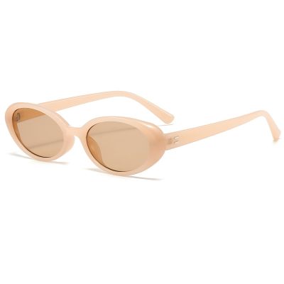 Breaksun Retro Oval Sunglasses for Women Men Fashion Small Oval Sunglasses 90s Vintage Shades (Nude/Champagne)
