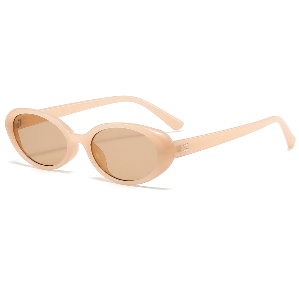 Breaksun Retro Oval Sunglasses for Women Men Fashion Small Oval Sunglasses 90s Vintage Shades (Nude/Champagne)