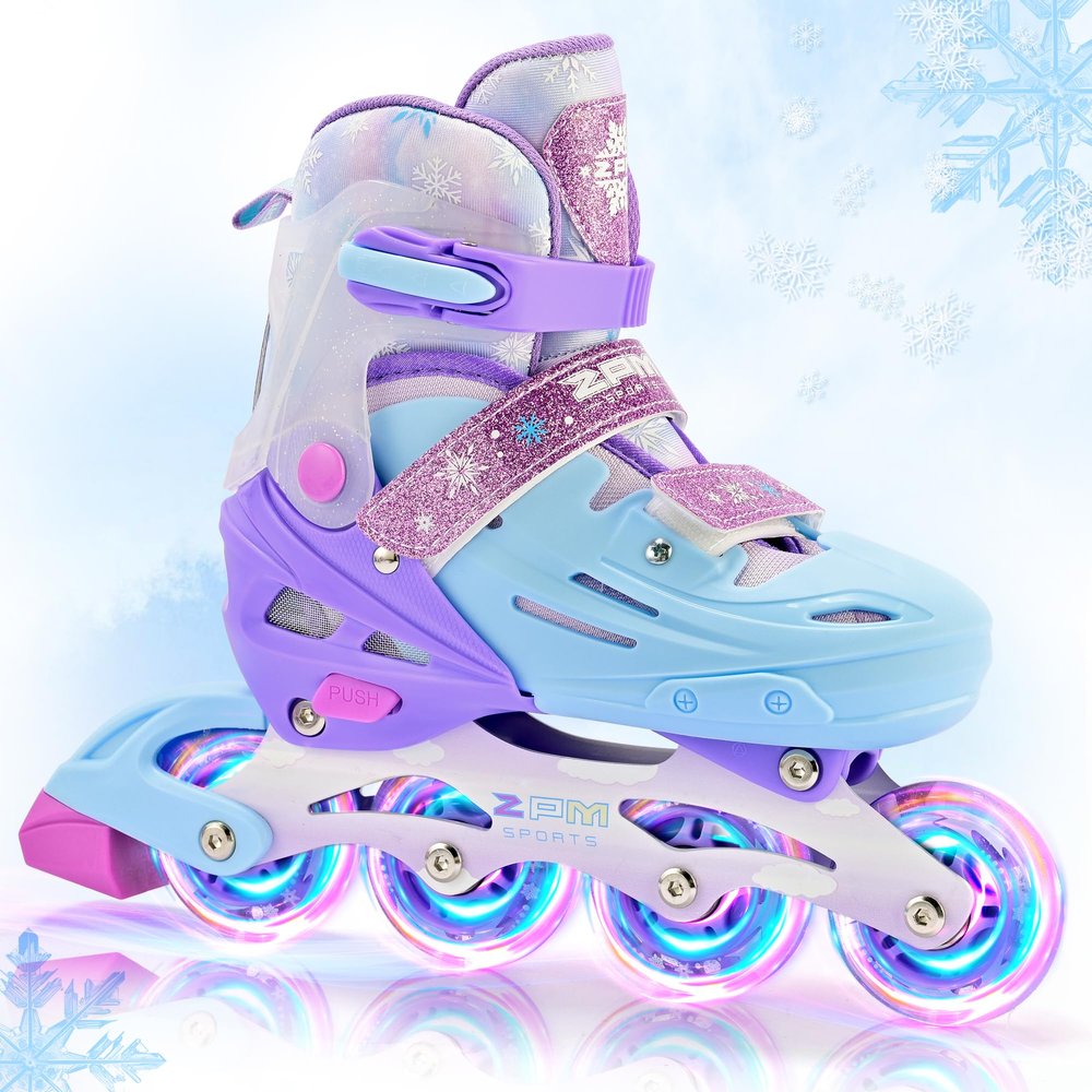 2PM SPORTS Kids Inline Skates for Girls Ages 4-8 8-12 6-12 5-8 10-12 with Light Up Wheels, Adjustable Girls Roller Skates Blades for Kid Women Beginner Youth Indoor Size 11C 1 2 3 4 5 6 7 8 Snowflakes