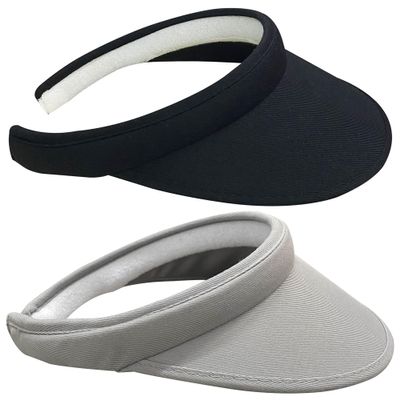 2 Pack Sun Visor Hats Women Men Clip On Wide Brim Visors Hat Outdoor Sports Golf Beach Travel Tennis Caps (Black+Grey)