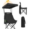 YOUNG WOOD Portable Camping Chair Beach Chair with Shade Canopy, Fold Lightweight Oversized for All, Easy to Open and Close Without Installation, Side Pocket Design for All Outdoor Activities, Black view 1