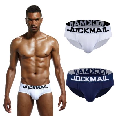JOCKMAIL Mens Briefs Underwear Mens Cotton Briefs Moisture Wicking Underpants Soft Breathable Men Briefs (US, Alpha, Large, Regular, Regular, White+Navy)