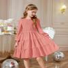 Arshiner Girls Fall Dress Kid Boho Long Sleeve Shirred Smocked Tiered Flowy Midi Semi Formal Wedding Solid Party Dresses with Pockets Pink 11-12 Years view 2
