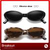 Breaksun Retro Oval Sunglasses for Women Men Fashion Small Oval Sunglasses 90s Vintage Shades (Black/Grey+Yellow Tortoise/Brown) view 3