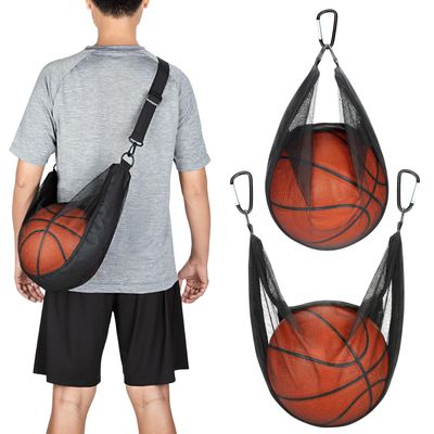 HEDUGO Single Ball Bag with Zipper Pocket Mesh Shoulder Bag with Buckle Clip Sport Equipment Storage Net for Carrying Multiple Sports - Basketball, Soccer, Volleyball, Rugby & More