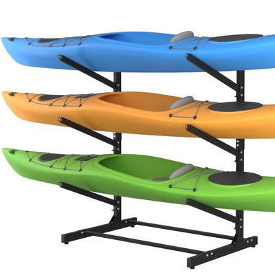 TPHUC Adjustable Kayak Storage Rack, Freestanding Sup Storage Stand, Weatherproof Canoe Holder, Heavy Duty Paddleboard Bracket, Surfboard Bracket for Indoor, Outdoor, Garage, Shed, Dock (3 Levels)
