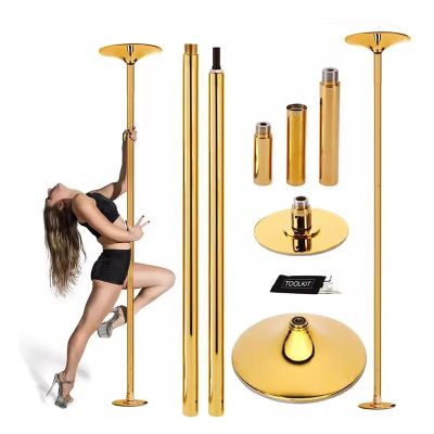 REMYSAOS Portable Dance Pole Home Fitnes 45mm Portable Stripper Poles for Home, Heavy Duty Pole Dance Pole Static Spinning Easy Install, Dance Pole Kit for Bedroom/Dancing Room/Club(Gold)