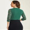 Allegra K Lace Shrug for Women Elegant 3/4 Sleeve Open Front Sheer Floral Cardigan Formal Bolero Jacket Large Dark Green view 3