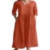 Akivide Women Cotton Linen Casual V Neck Midi Dress Summer Loose Half Sleeve Flowy Beach Tunic Tshirt Dress with Pocket view 1