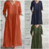 Akivide Women Cotton Linen Casual V Neck Midi Dress Summer Loose Half Sleeve Flowy Beach Tunic Tshirt Dress with Pocket view 3