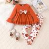 Ayzozuy Toddler Girl's Clothing Bow Tie High Low Long Sleeve Solid Color Top and Pants Girl's Fall/Winter Set (5-6T) view 2