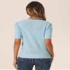 Allegra K Short Sleeve Cardigan for Women's Casual Crochet Knit Button Up Bolero Sweater Tops Medium Blue view 3