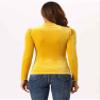 Allegra K Velvet Tops for Women's Puff Long Sleeve Mock Neck Vintage Christmas Shiny Metallic Blouse X-Small Yellow view 4