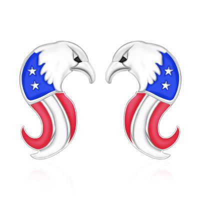 925 Sterling Silver 4th of July USA Flag Earrings Studs Cowgirl Hat Round Peace Sign Eagle American Flag Stud Earrings for Women Red White Blue Ear Studs Independence Day Patriotic Jewelry Gifts (Eagle Head Flag Earrings)