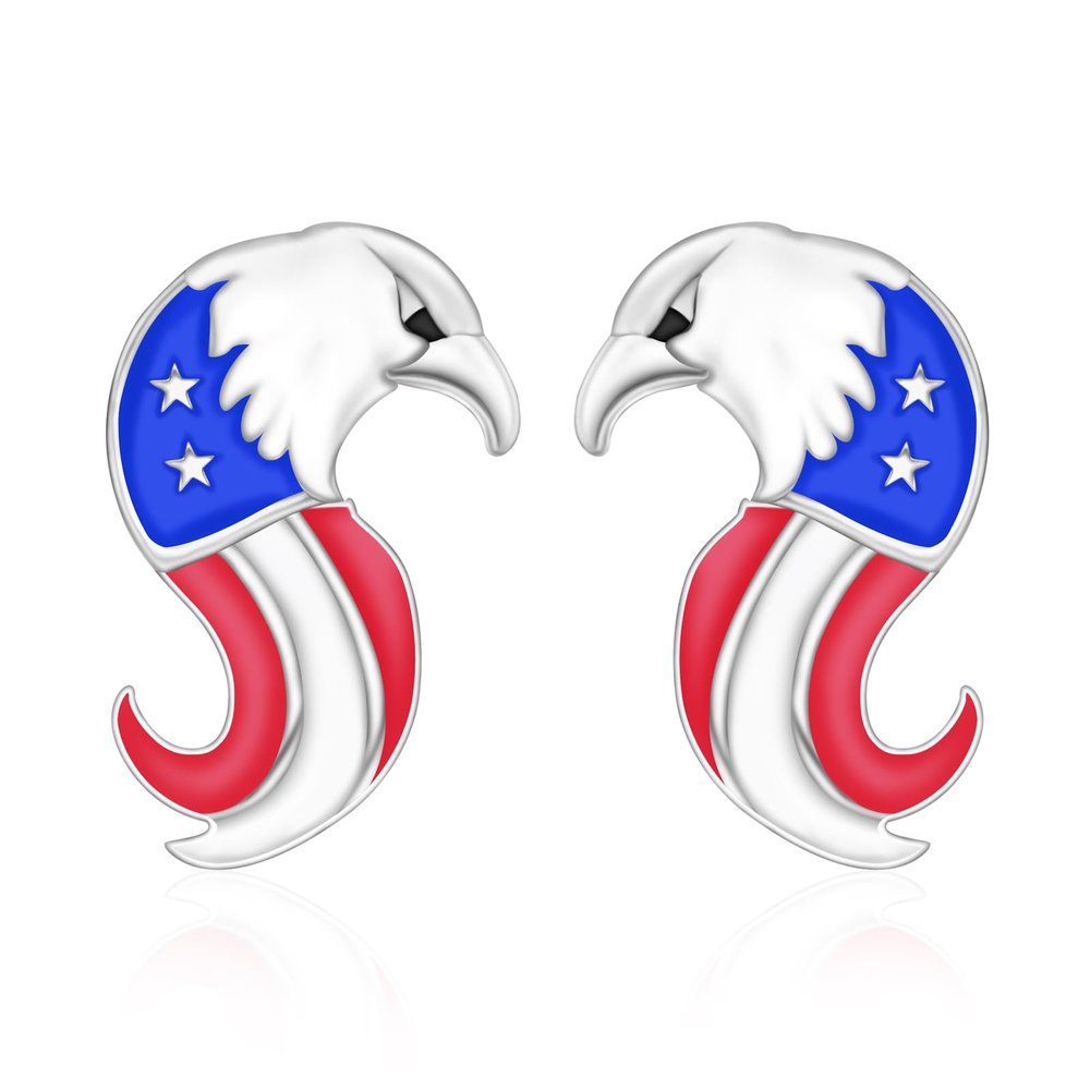 925 Sterling Silver 4th of July USA Flag Earrings Studs Cowgirl Hat Round Peace Sign Eagle American Flag Stud Earrings for Women Red White Blue Ear Studs Independence Day Patriotic Jewelry Gifts (Eagle Head Flag Earrings)