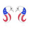 925 Sterling Silver 4th of July USA Flag Earrings Studs Cowgirl Hat Round Peace Sign Eagle American Flag Stud Earrings for Women Red White Blue Ear Studs Independence Day Patriotic Jewelry Gifts (Eagle Head Flag Earrings) view 1