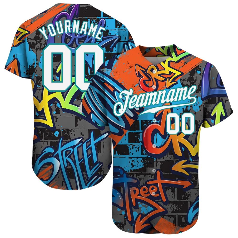 Colorful Graffiti Baseball Shirts Short Sleeve Personalized V-neck Baseball Jersey Casual T-shirts with Stitched Name Number Logo for Men/Women/Youth Boys, Customized Button Up Softball Team Jerseys