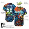 Colorful Graffiti Baseball Shirts Short Sleeve Personalized V-neck Baseball Jersey Casual T-shirts with Stitched Name Number Logo for Men/Women/Youth Boys, Customized Button Up Softball Team Jerseys view 2