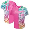 Custom Pink Baseball Jerseys for Women Youth Girls, Personalized Softball T-Shirts with Flowers Leaves Printed, Design Button Up Sports Uniform with Stitched Name Number Logo Front and Back view 1