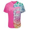 Custom Pink Baseball Jerseys for Women Youth Girls, Personalized Softball T-Shirts with Flowers Leaves Printed, Design Button Up Sports Uniform with Stitched Name Number Logo Front and Back view 2