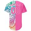 Custom Pink Baseball Jerseys for Women Youth Girls, Personalized Softball T-Shirts with Flowers Leaves Printed, Design Button Up Sports Uniform with Stitched Name Number Logo Front and Back view 3