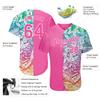 Custom Pink Baseball Jerseys for Women Youth Girls, Personalized Softball T-Shirts with Flowers Leaves Printed, Design Button Up Sports Uniform with Stitched Name Number Logo Front and Back view 4