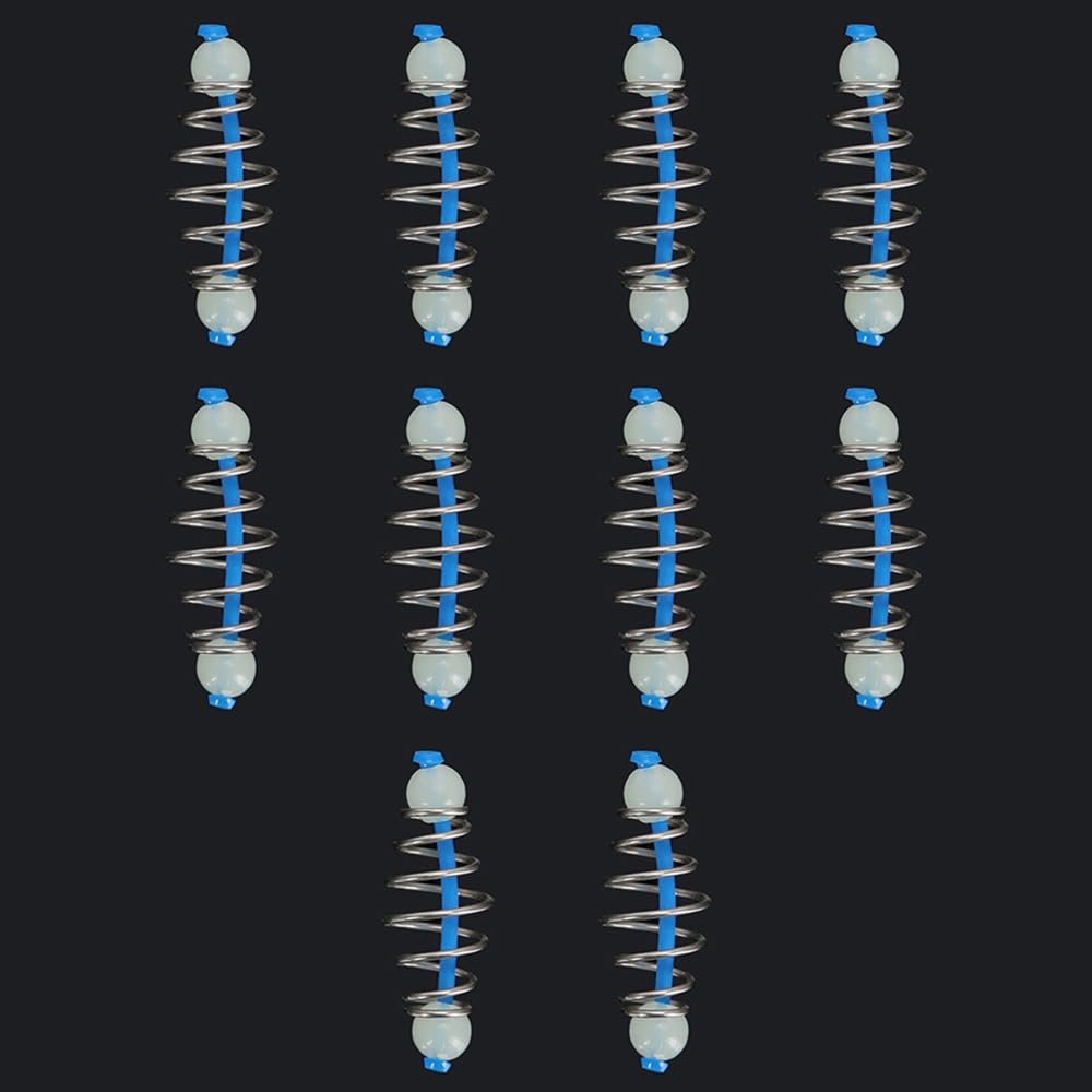 TopHomer 10 Pcs Fishing Feeder Basket Stainless Steels Fishing Bait Cage Portable Carp Fishing Feeder Outdoor Fish Accessories Easy to Use(Small - Luminous Beads Blue Core)