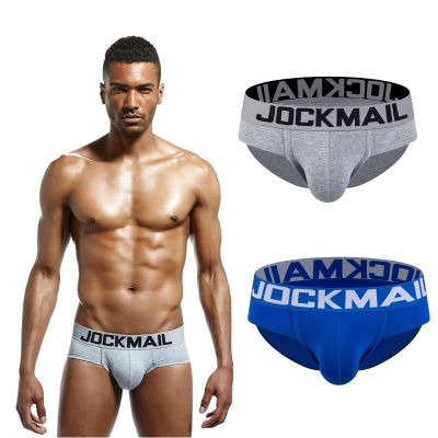 JOCKMAIL Mens Briefs Underwear Mens Cotton Briefs Moisture Wicking Underpants Soft Breathable Men Briefs (US, Alpha, Large, Regular, Regular, Grey+Blue)