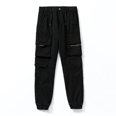 LANZIYAYA Outdoor Hiking Trousers for Boys Kids Cargo Pants with Pockets Drawstring Elastic Jogging School Pant (US, Age, 12 Years, Black)