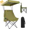 YOUNG WOOD Portable Camping Chair Beach Chair with Shade Canopy, Fold Lightweight Oversized for All, Easy to Open and Close Without Installation, Side Pocket Design for All Outdoor Activities, Green view 1