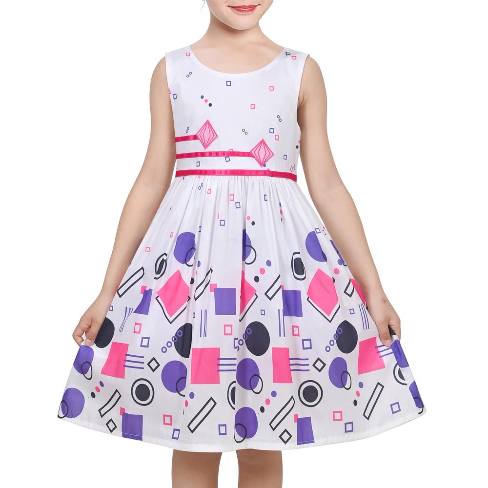 Girls Dress Geometric Colorful Circle Dot School Casual Sundress Summer 11-12