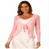 Allegra K Ruffle Mesh Shrug for Women's Long Sleeves Self Tie Casual Bolero Cardigan X-Large Pink view 1