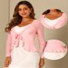 Allegra K Ruffle Mesh Shrug for Women's Long Sleeves Self Tie Casual Bolero Cardigan X-Large Pink view 4