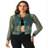 Allegra K Mesh Sheer Jacket for Women's See Through Long Sleeve Zip Up Bomber Jacket Medium Dark Green view 1