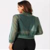 Allegra K Mesh Sheer Jacket for Women's See Through Long Sleeve Zip Up Bomber Jacket Medium Dark Green view 2