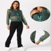 Allegra K Mesh Sheer Jacket for Women's See Through Long Sleeve Zip Up Bomber Jacket Medium Dark Green view 3