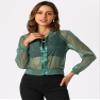 Allegra K Mesh Sheer Jacket for Women's See Through Long Sleeve Zip Up Bomber Jacket Medium Dark Green view 4