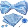 YOHOWA Mens Bow Tie Set Blue Pre-tied Bowties Adjustable with Handkerchief Cufflinks Wedding Prom Party view 1