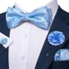 YOHOWA Mens Bow Tie Set Blue Pre-tied Bowties Adjustable with Handkerchief Cufflinks Wedding Prom Party view 2