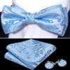 YOHOWA Mens Bow Tie Set Blue Pre-tied Bowties Adjustable with Handkerchief Cufflinks Wedding Prom Party view 3