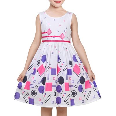 Girls Dress Geometric Colorful Circle Dot School Casual Sundress Summer Size 7-8