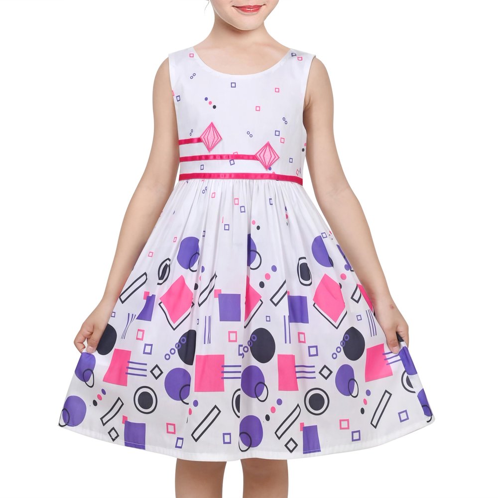 Girls Dress Geometric Colorful Circle Dot School Casual Sundress Summer Size 7-8