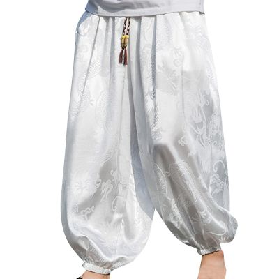 Mens Casual Harem Pants Baggy Linen Boho Yoga Jogger Pants Elastic Waist Vintage Hippie Drop Crotch Trousers Plus Size