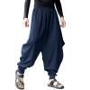 Mens Casual Harem Pants Baggy Linen Boho Yoga Jogger Pants Elastic Waist Vintage Hippie Drop Crotch Trousers Plus Size D- Navy view 1