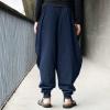 Mens Casual Harem Pants Baggy Linen Boho Yoga Jogger Pants Elastic Waist Vintage Hippie Drop Crotch Trousers Plus Size D- Navy view 2