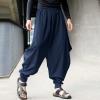Mens Casual Harem Pants Baggy Linen Boho Yoga Jogger Pants Elastic Waist Vintage Hippie Drop Crotch Trousers Plus Size D- Navy view 3